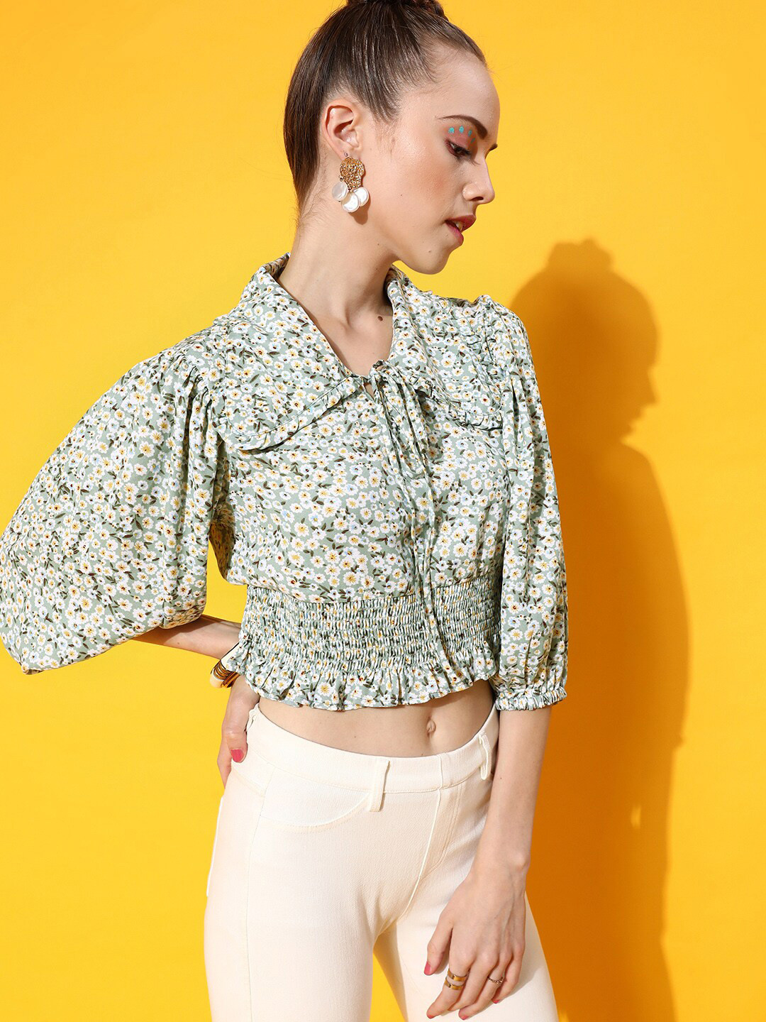 STREET 9 Stylish Green Floral Top