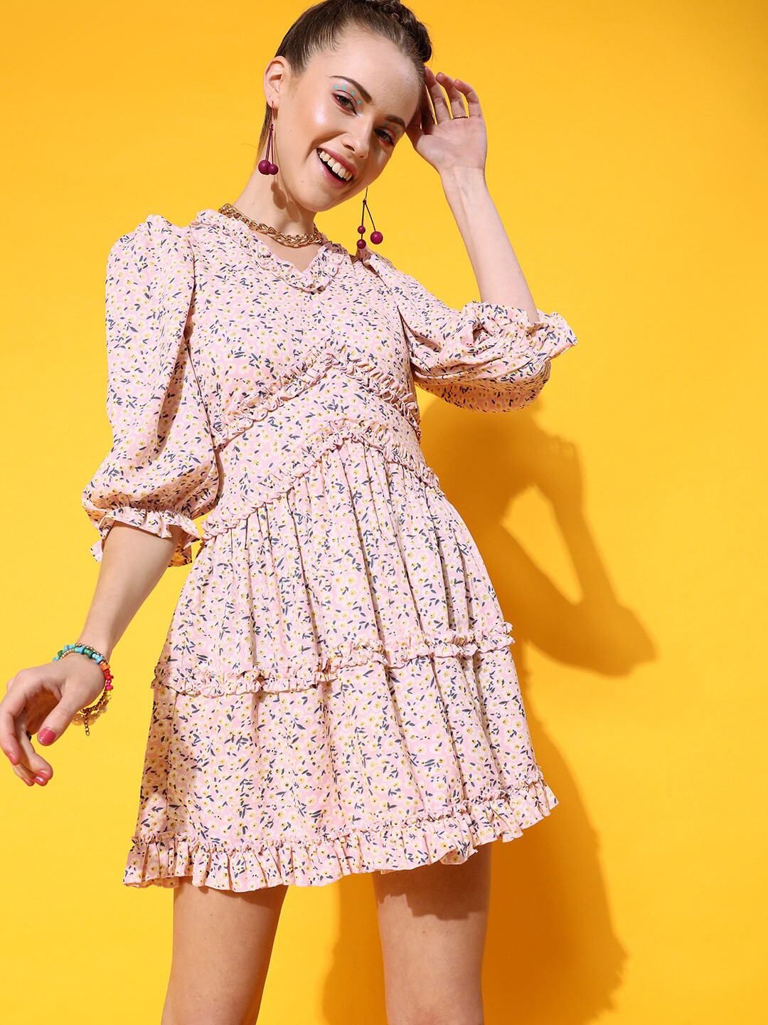 STREET 9 Women Attractive Peach Floral Dress