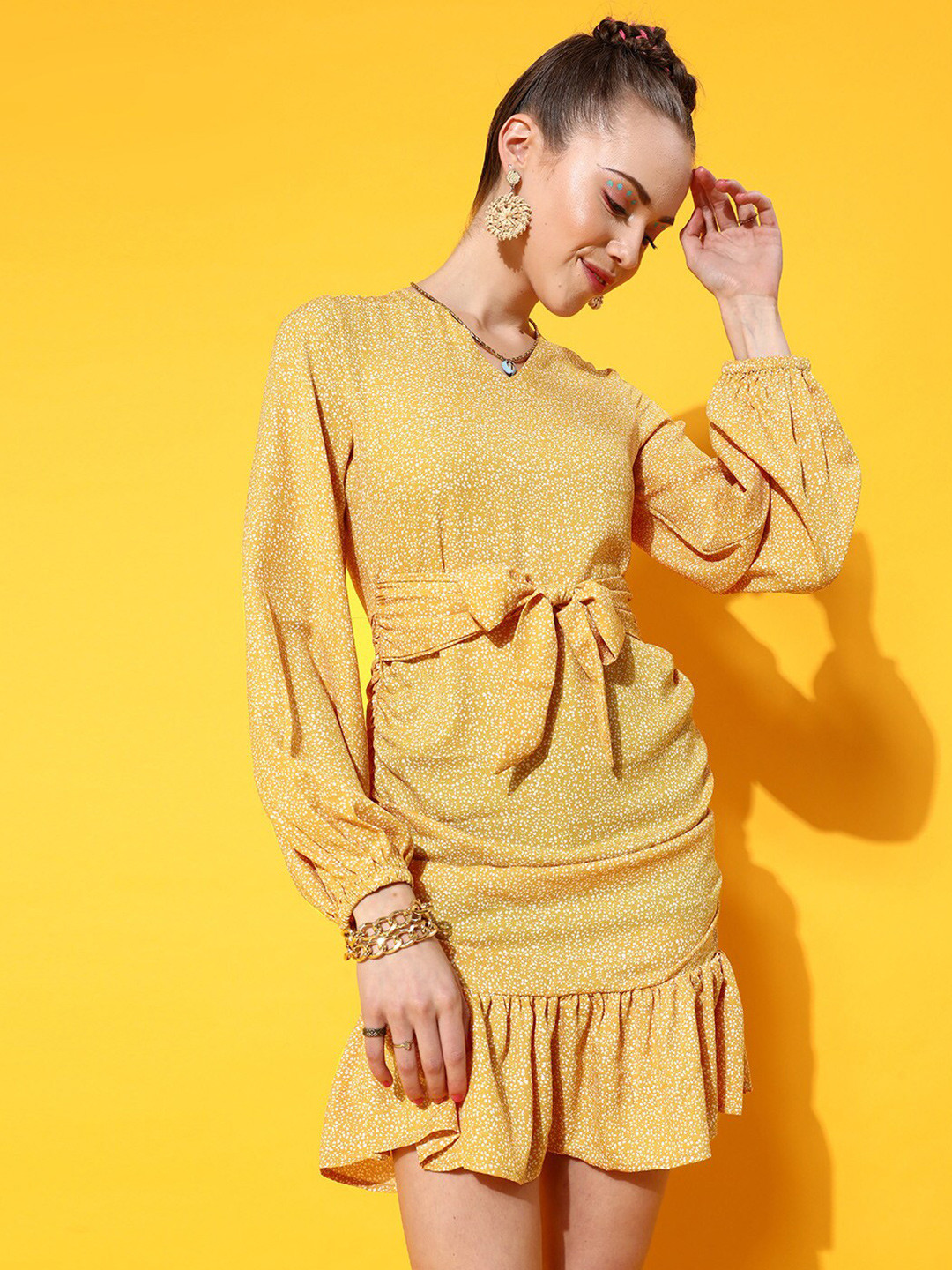 STREET 9 Women Bright Yellow Floral Dress