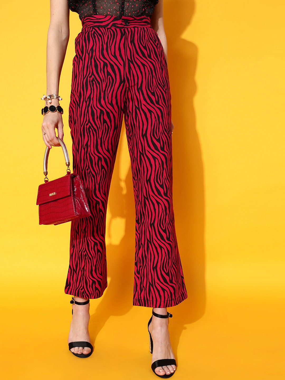 STREET 9 Women Red Striped Flared Trousers