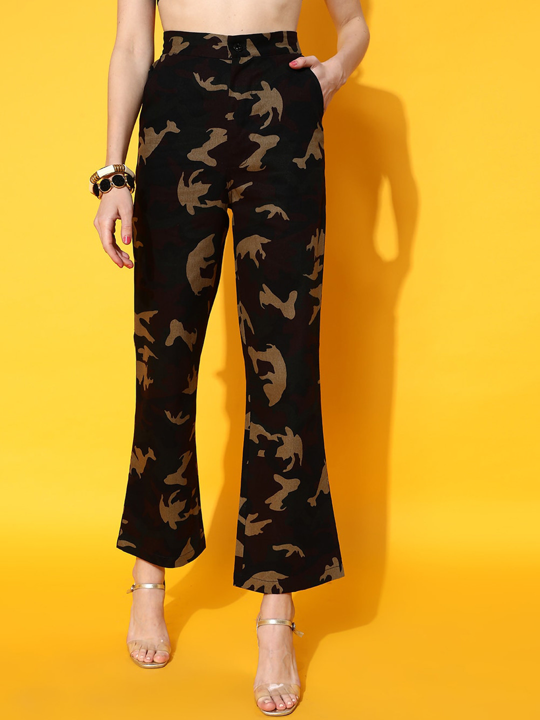 STREET 9 Women Olive Camouflage Flared Trousers