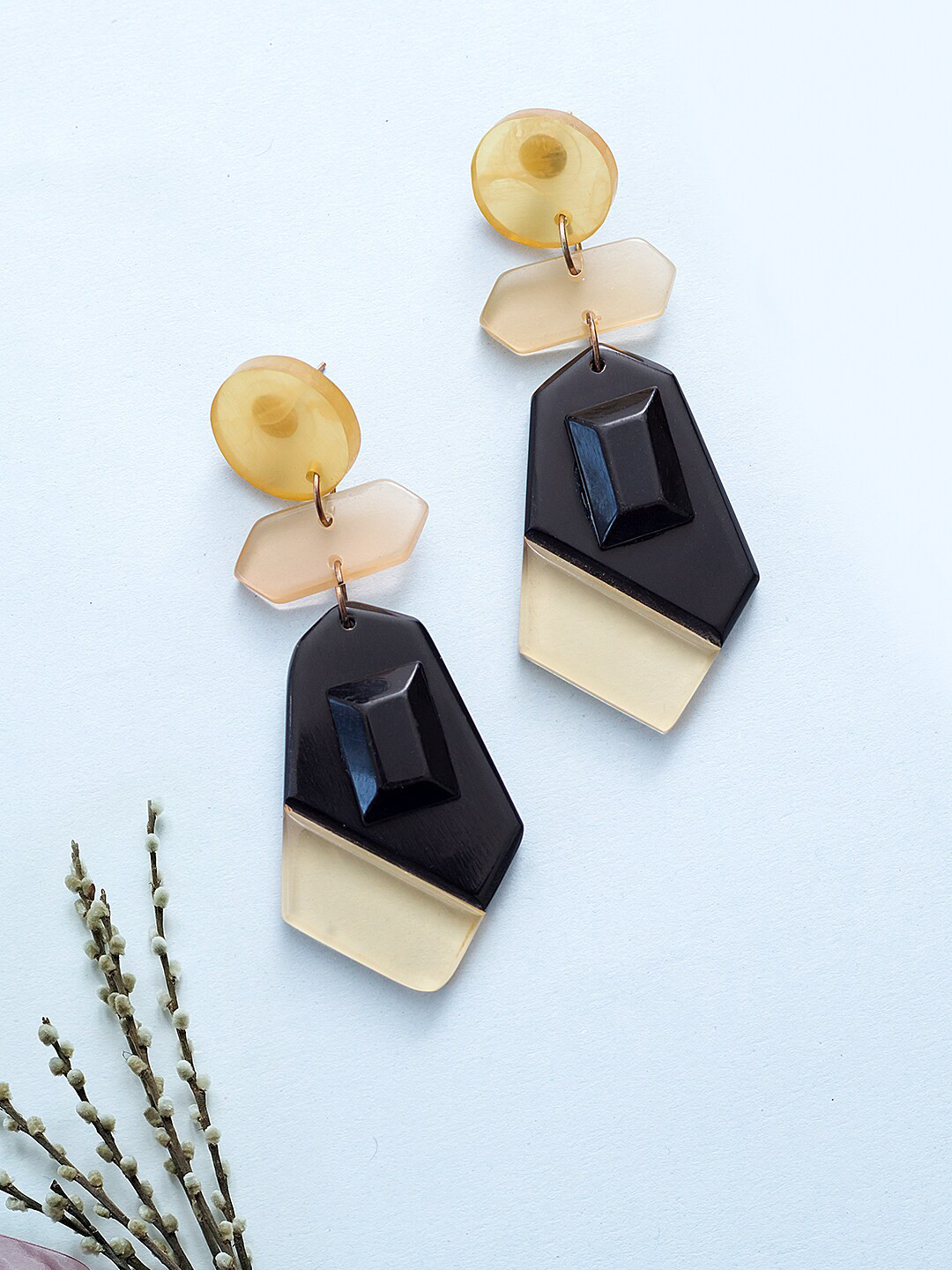 Golden Peacock Black Classic Drop Earrings
