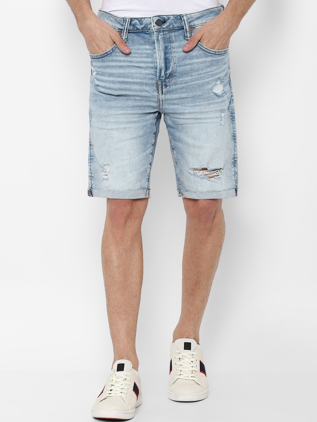 AMERICAN EAGLE OUTFITTERS Men Blue Washed Denim Shorts