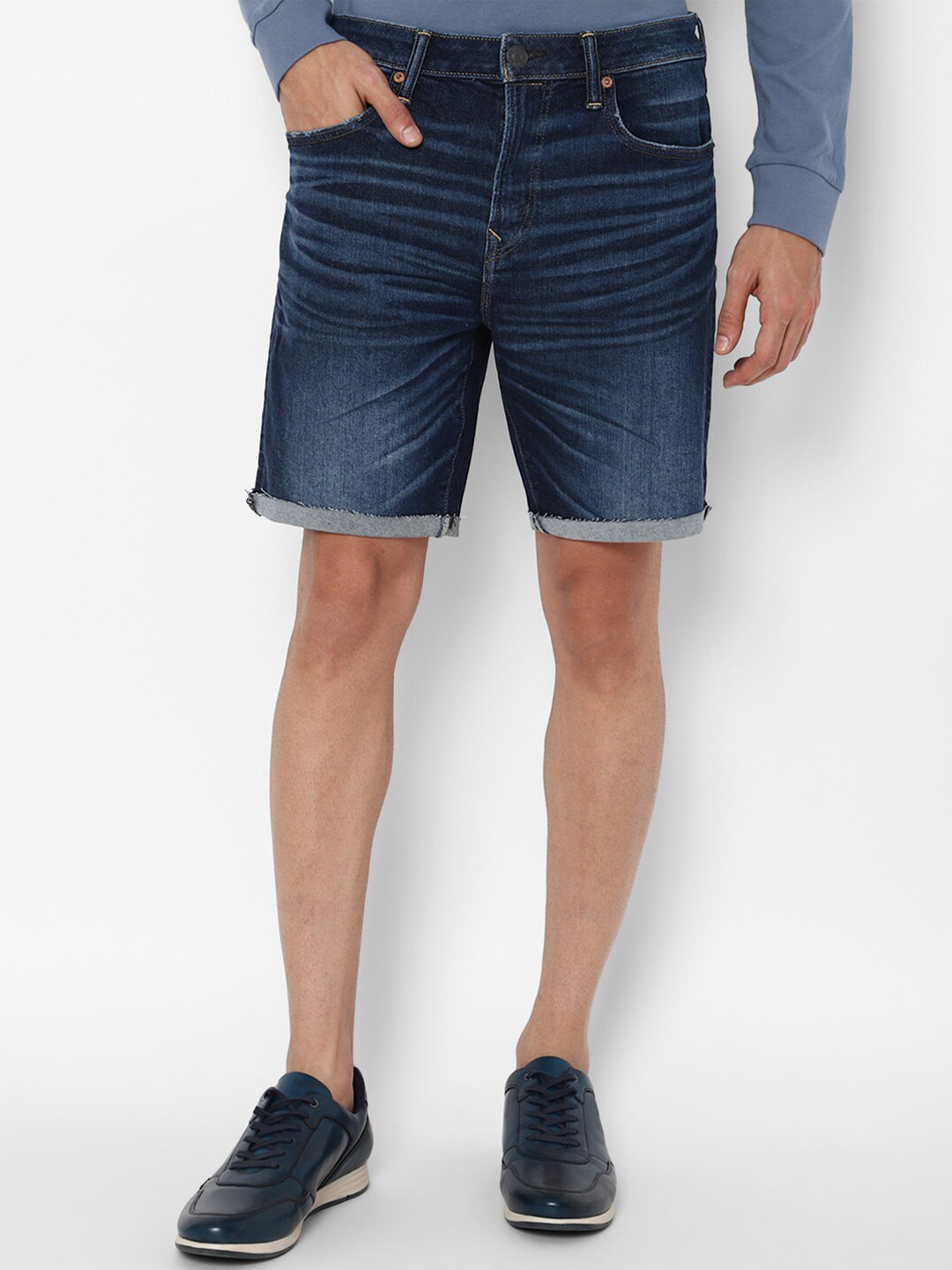 AMERICAN EAGLE OUTFITTERS Men Blue Washed Denim Shorts