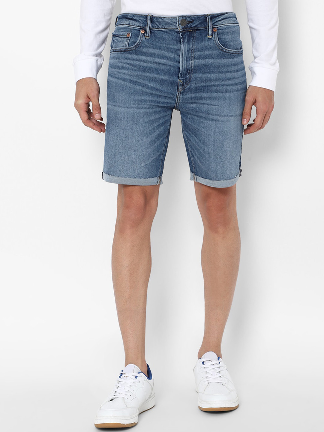 AMERICAN EAGLE OUTFITTERS Men Blue Washed Denim Shorts