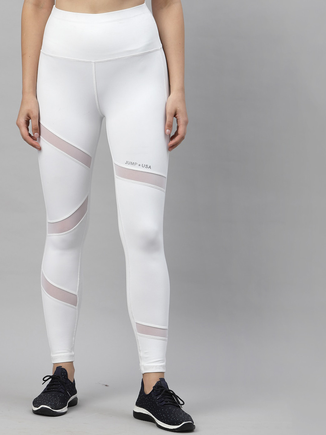 JUMP USA Women White Solid Ankle Length Rapid-Dry Fit Running Tights