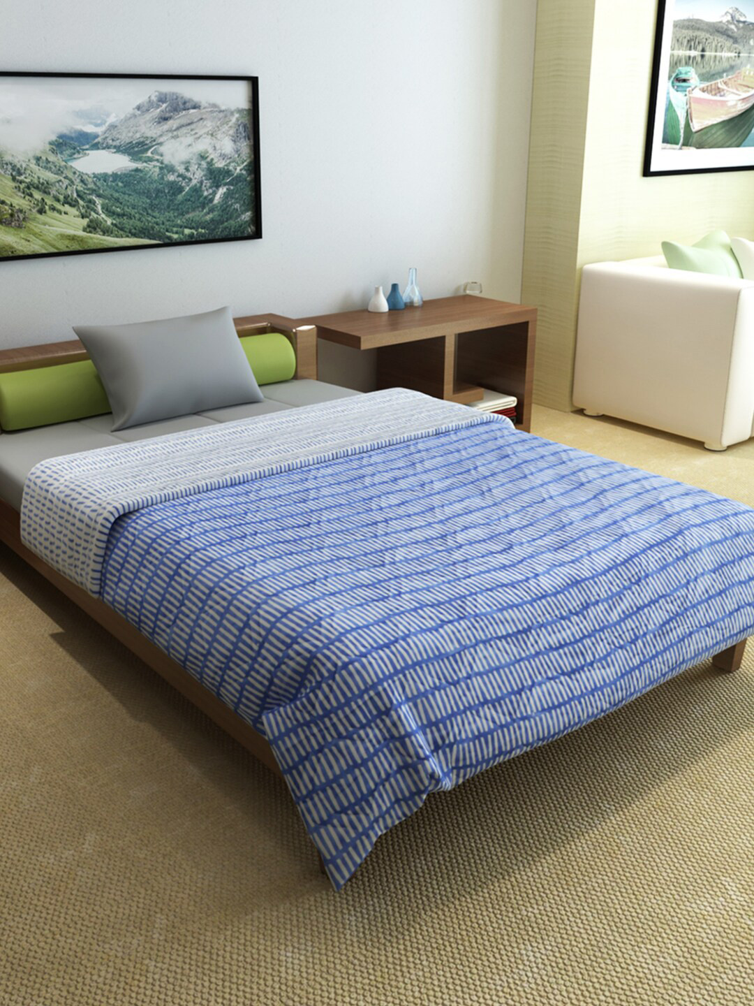 Divine Casa Blue & White 120 GSM Single Bed Mild Winter Cotton Comforter