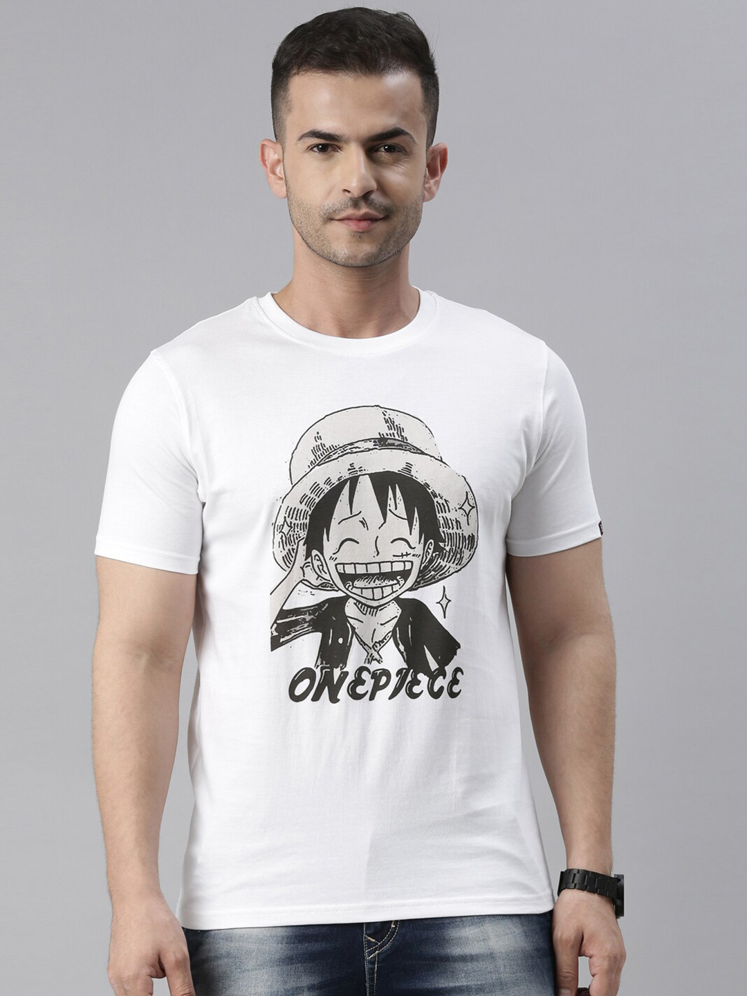 Bushirt Men White Printed 100% Cotton T-shirt