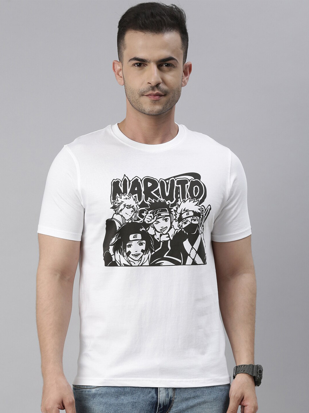 Bushirt Men White Biker Cotton  Printed T-shirt