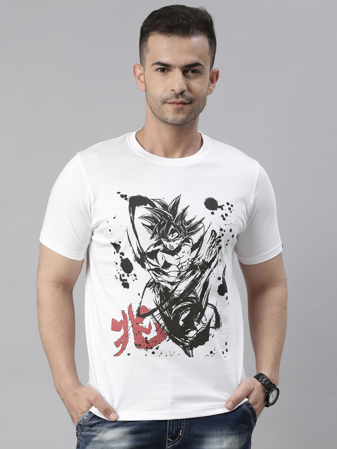 Bushirt Men White Printed 100% Cotton T-shirt