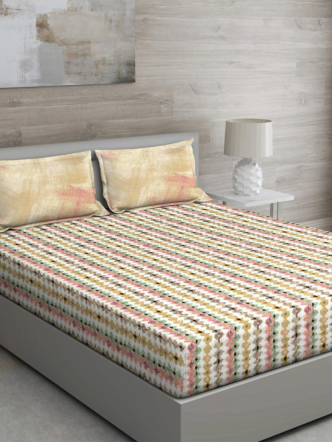 GM Matthiola Brown Abstract Cotton 150 TC Queen Bedsheet with 2 Pillow Covers-90 x 108 inches