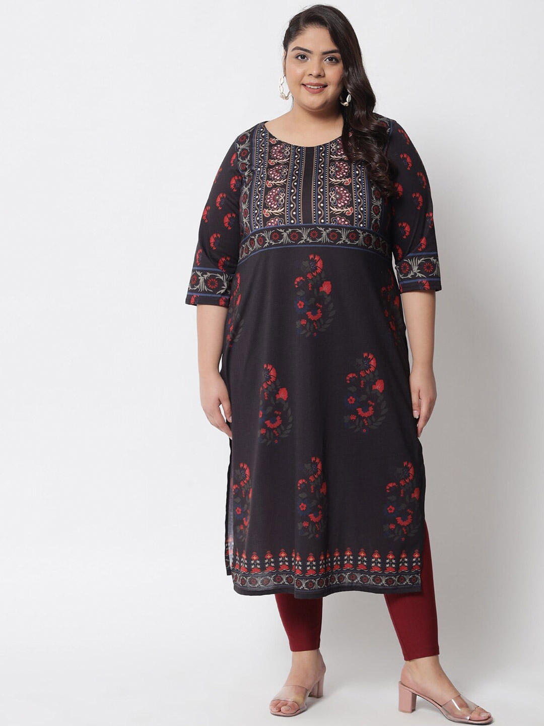Buy Amydus Women Plus Size Black Red Floral Printed Kurti Kurtis for Women 18160338 Myntra