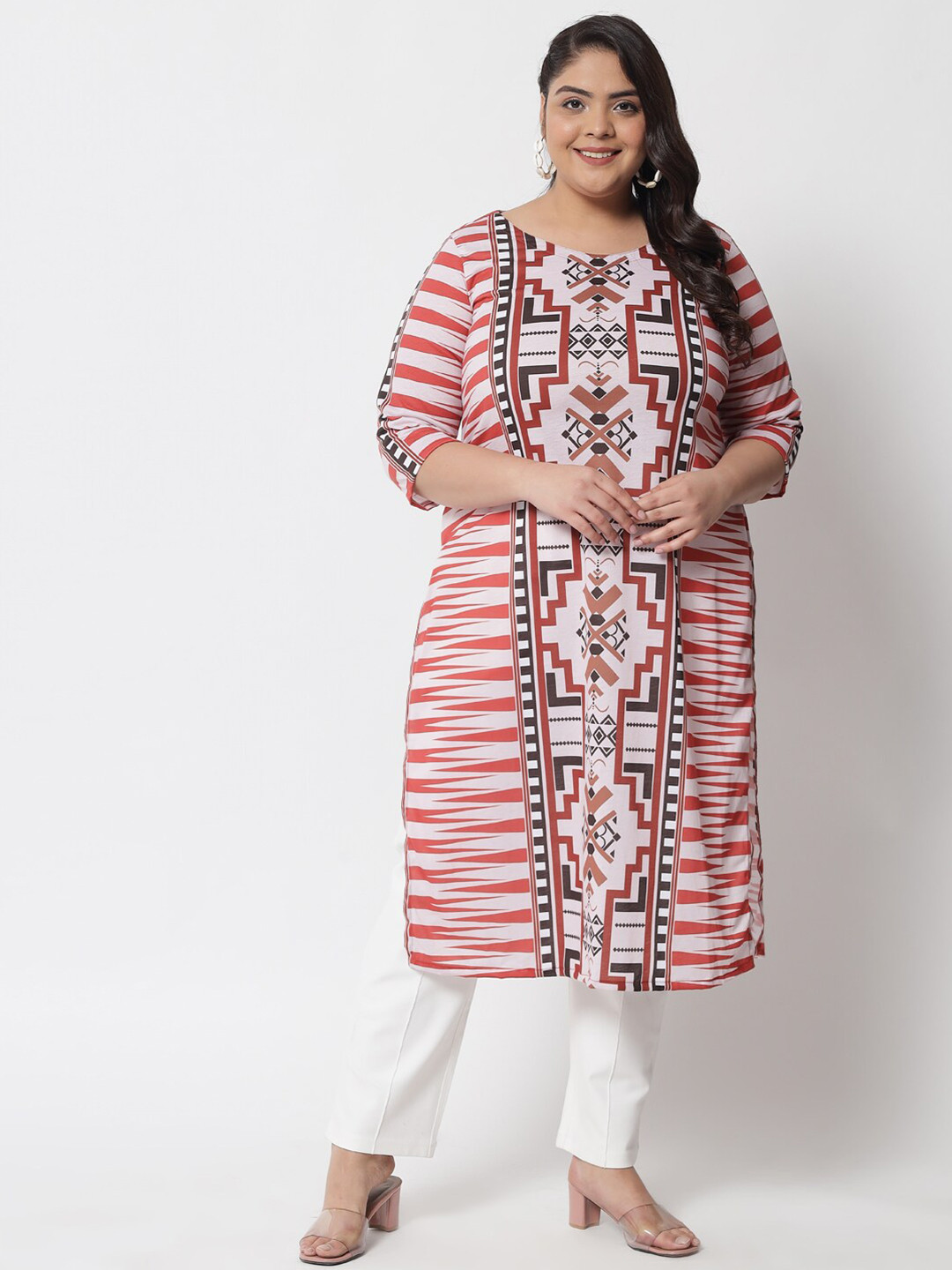 Amydus Plus Size Women Multicolour Geometric Printed Cotton Kurta
