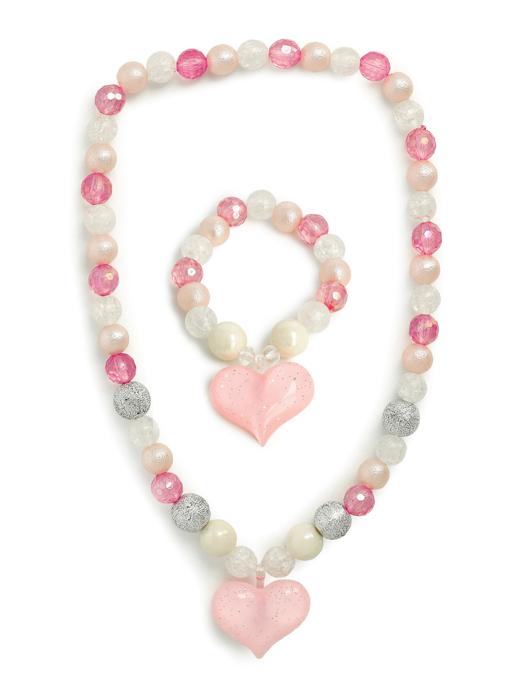 EL REGALO Girls Pink & White Heart Necklace & Bracelet Set