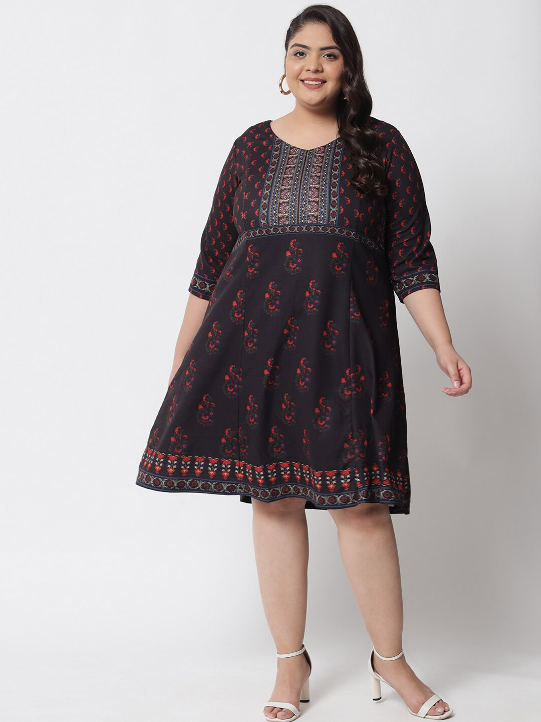 Amydus Women Plus Size Black Floral Dress
