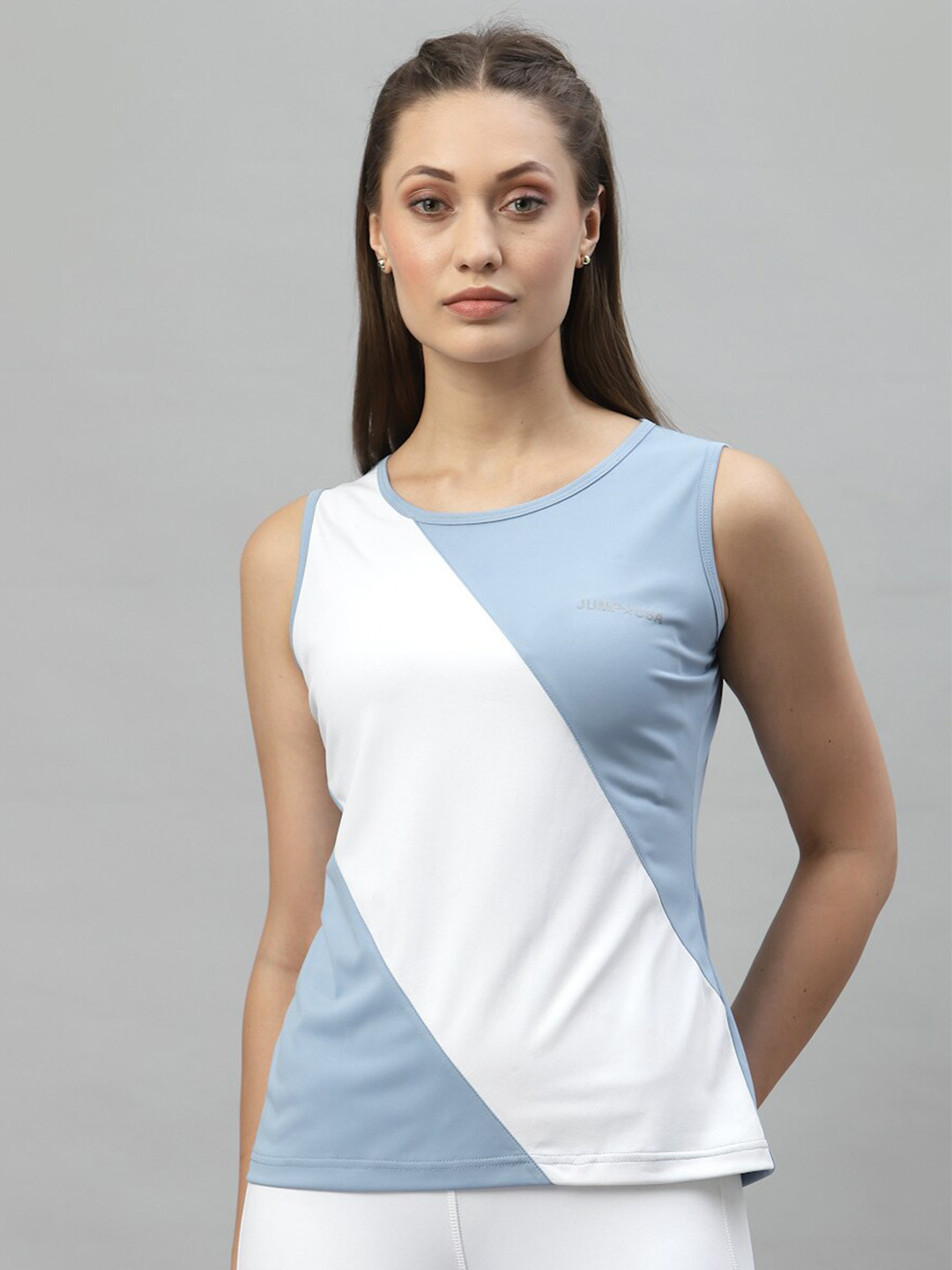 JUMP USA Women Blue & White Colourblocked Tank T-shirt