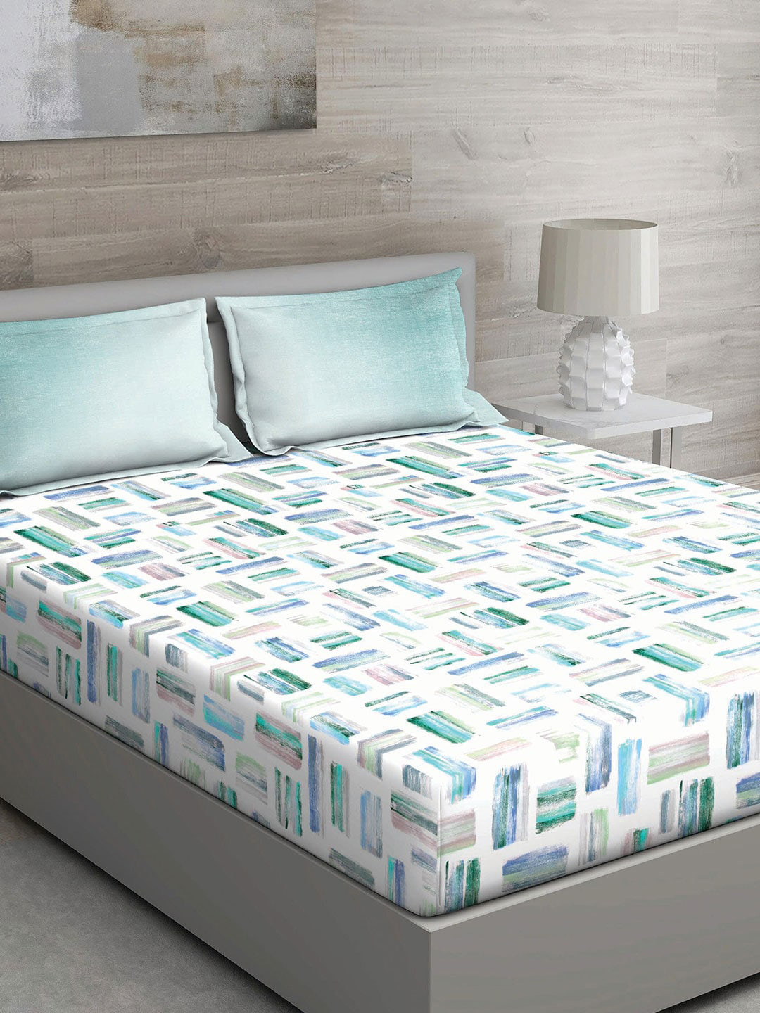 GM Regal Sea Green Abstract Cotton 144 TC Queen Bedsheet with 2 Pillow Covers-228 x 274 cm