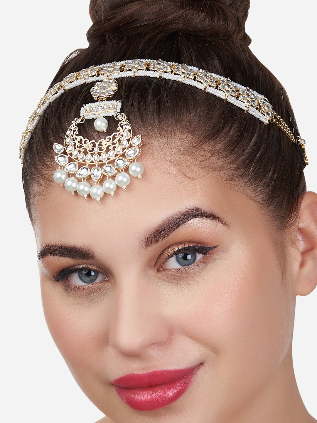 Zaveri Pearls White & Gold-Plated Kundan Studded Bridal Matha Patti
