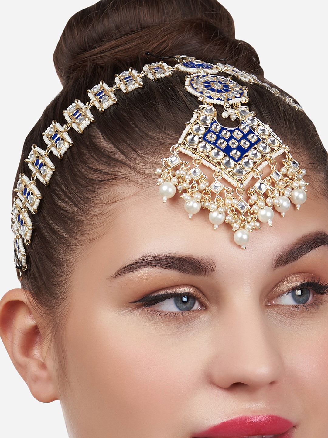 Zaveri Pearls Blue Meenakari Matha Patti Head Jewellery