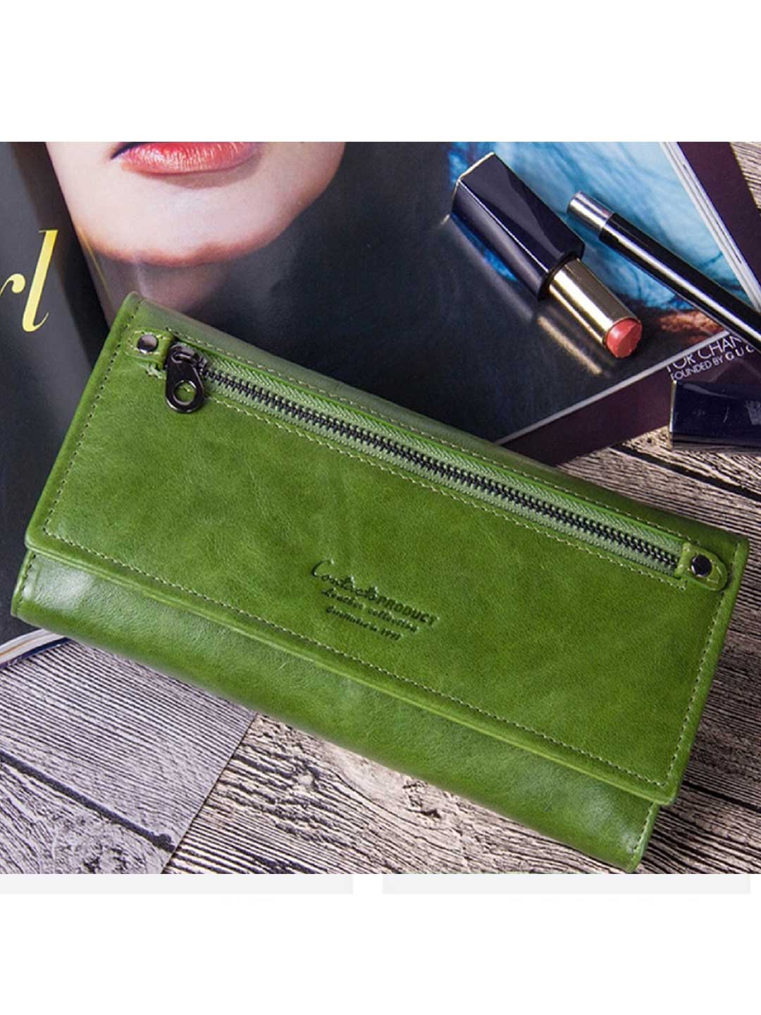 Buy CONTACTS Women Green Leather Zip Around Wallet Wallets for Women 18161070 Myntra