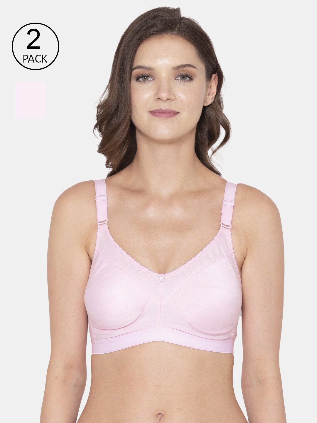 Souminie Pack of 2 Plus Size Pink Non Wired Non Padded Cotton Bra