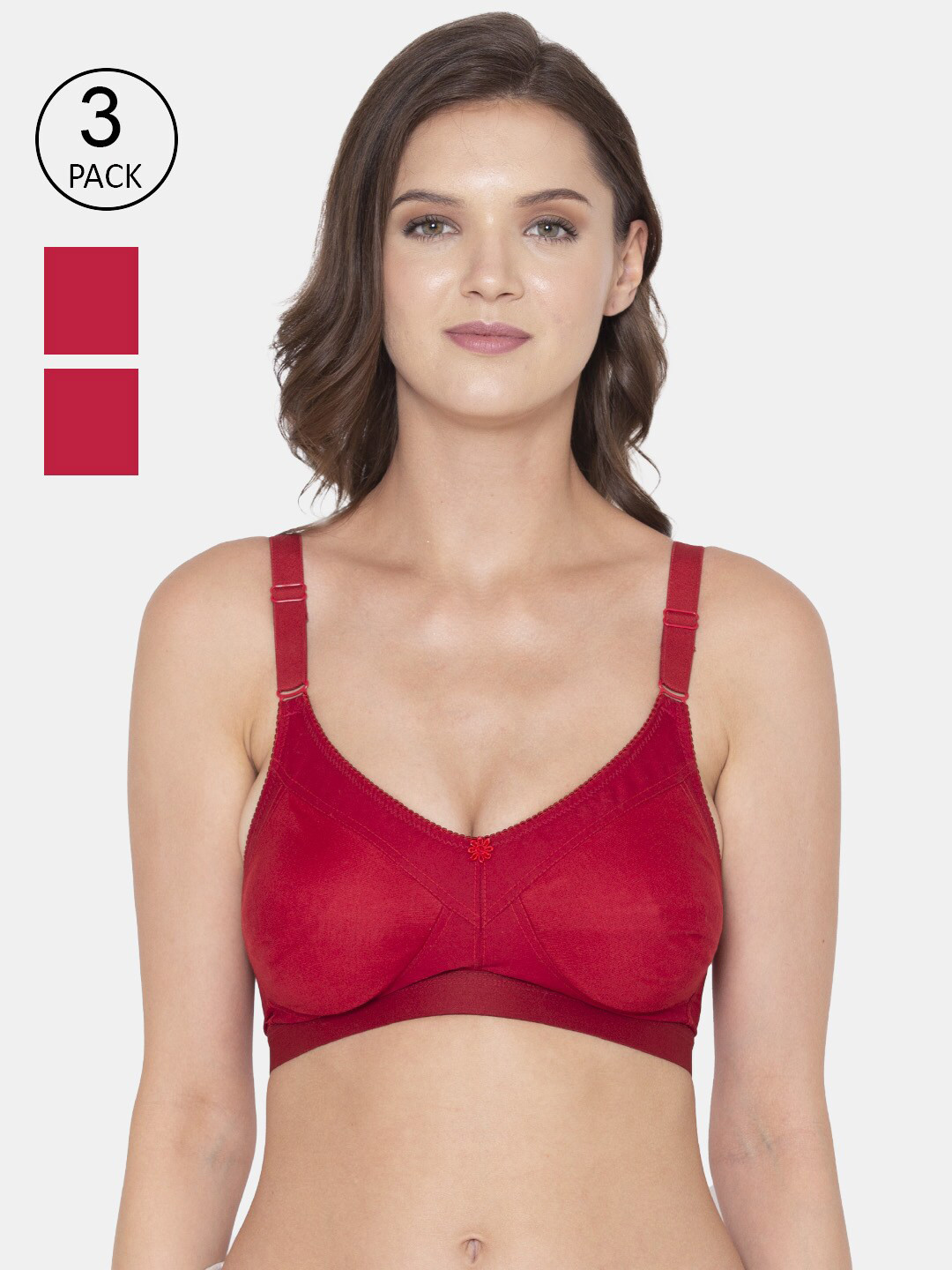 Souminie Red & Red Solid Seamless Bra