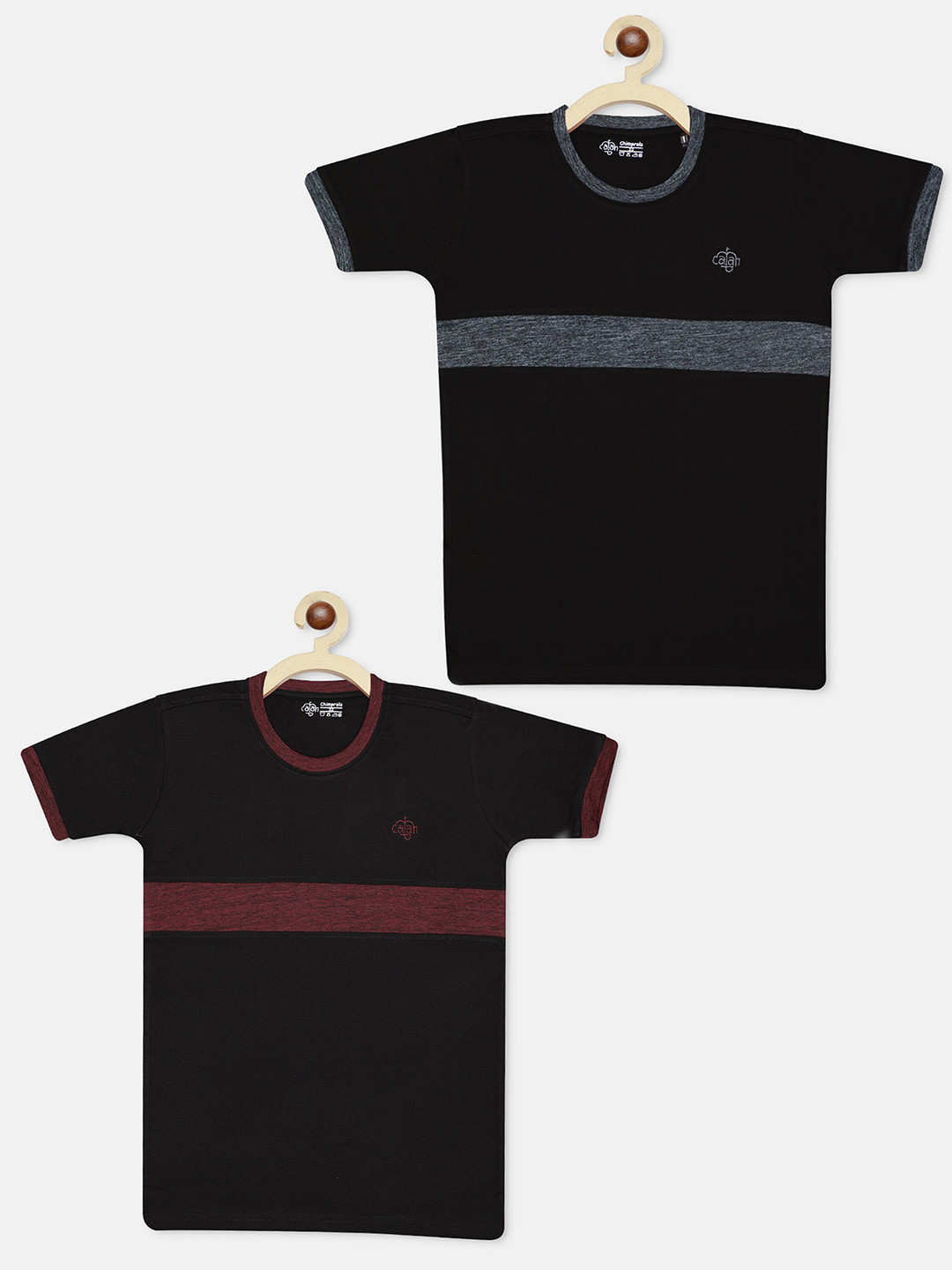 CHIMPRALA Boys Black (Pack of 2) Striped Moving Air Applique Outdoor T-shirt