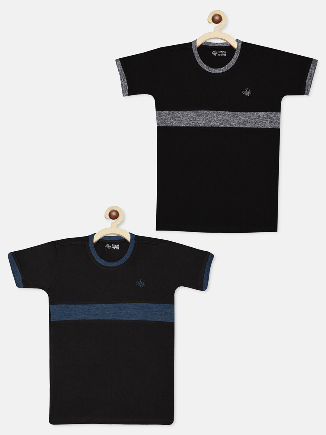 CHIMPRALA Pack of 2 Boys Black Solid Cotton Moving Air T-shirt