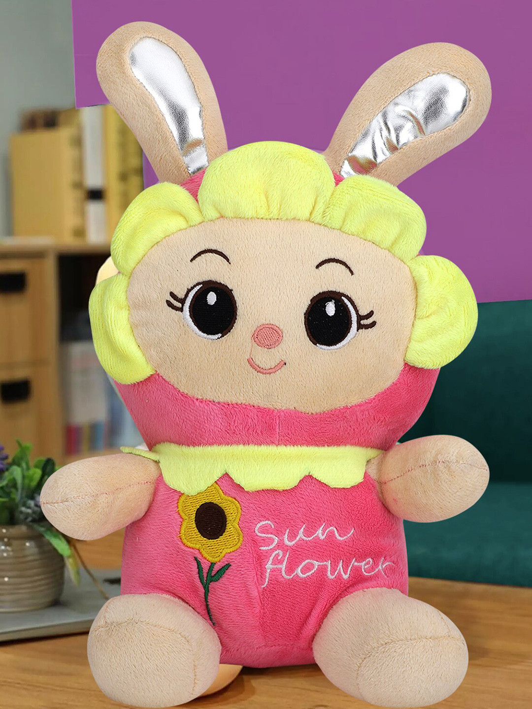 DearJoy Infants Pink & Yellow Cute Sunflower Lightweight Bunny Doll