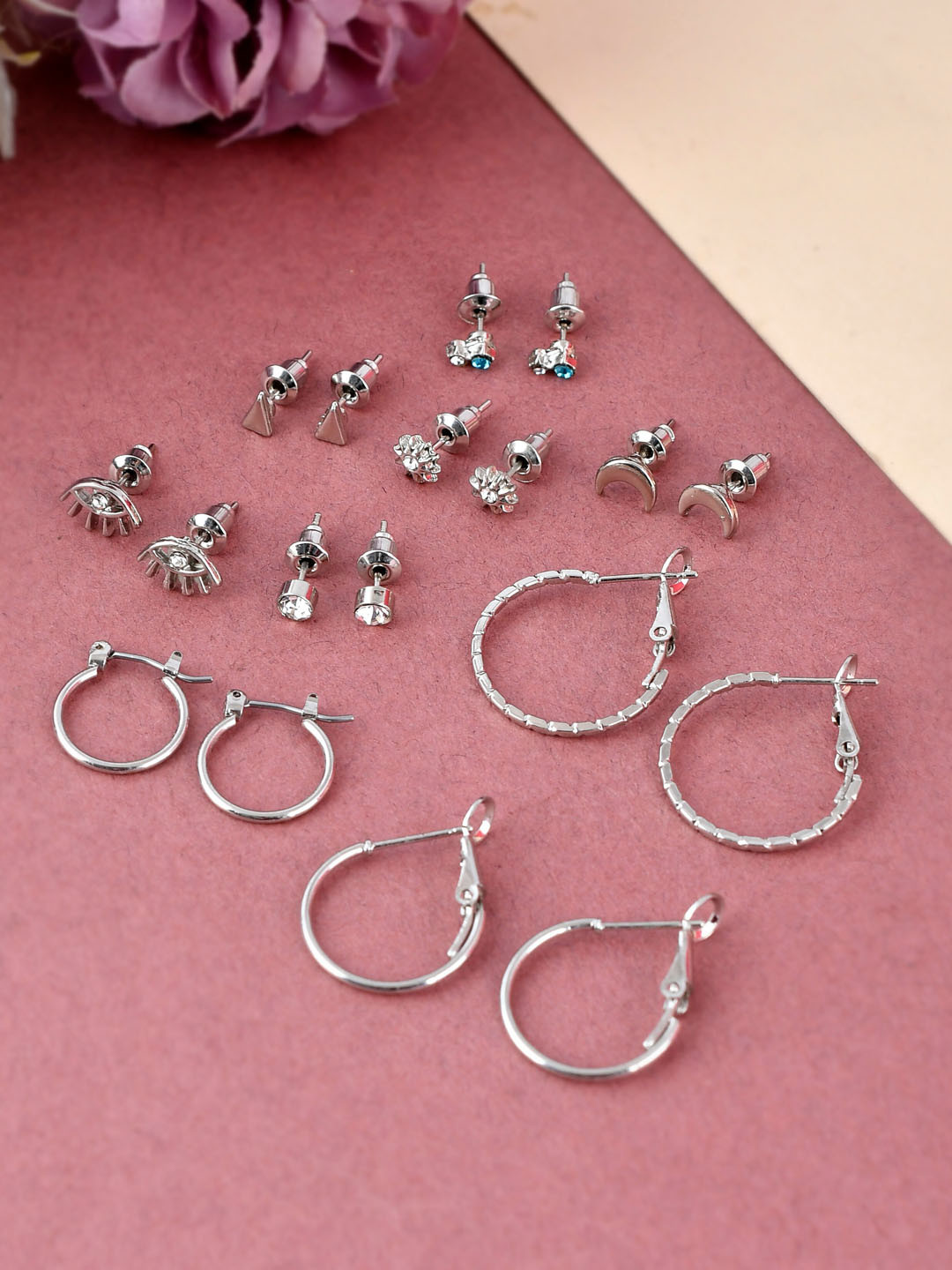 Shoshaa Set of 9 Silver-Plated Contemporary Hoop Earrings