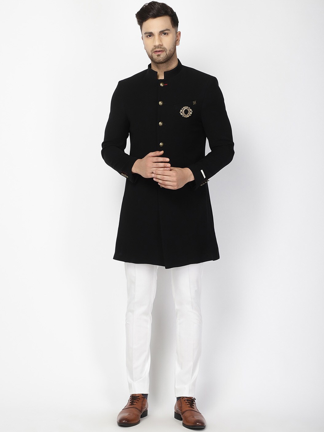 Buy Blackberrys Men Black White Solid Slim Fit Bandhgala Suit Suits for Men 18161484 Myntra