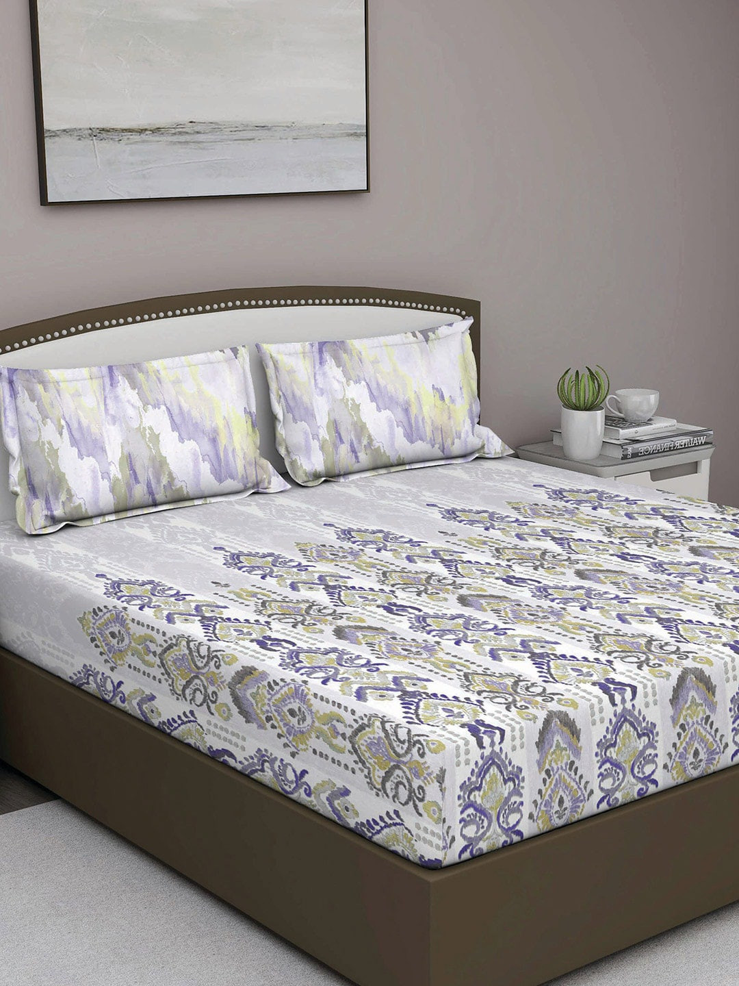 GM Fiesta Purple Ethnic Motifs Cotton 180 TC Queen Fine Bedsheet with 2 Pillow Covers-90 x 108 inches
