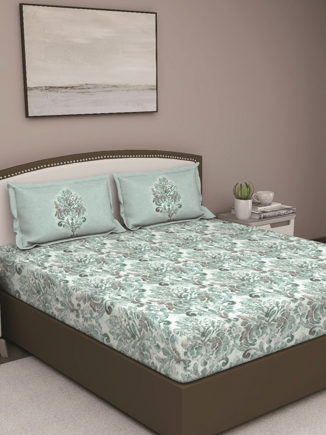 GM Fiesta Green Ethnic Motifs Cotton 180 TC Queen Fine Bedsheet with 2 Pillow Covers-228 x 274 cm