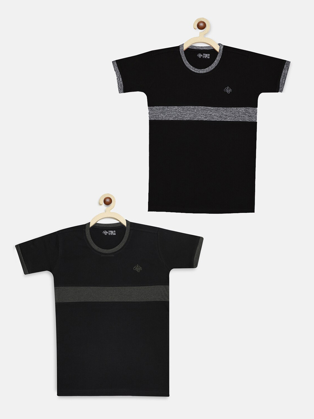 CHIMPRALA Girls Pack of 2 Black & Olive Green Moving Air Cotton T-shirts