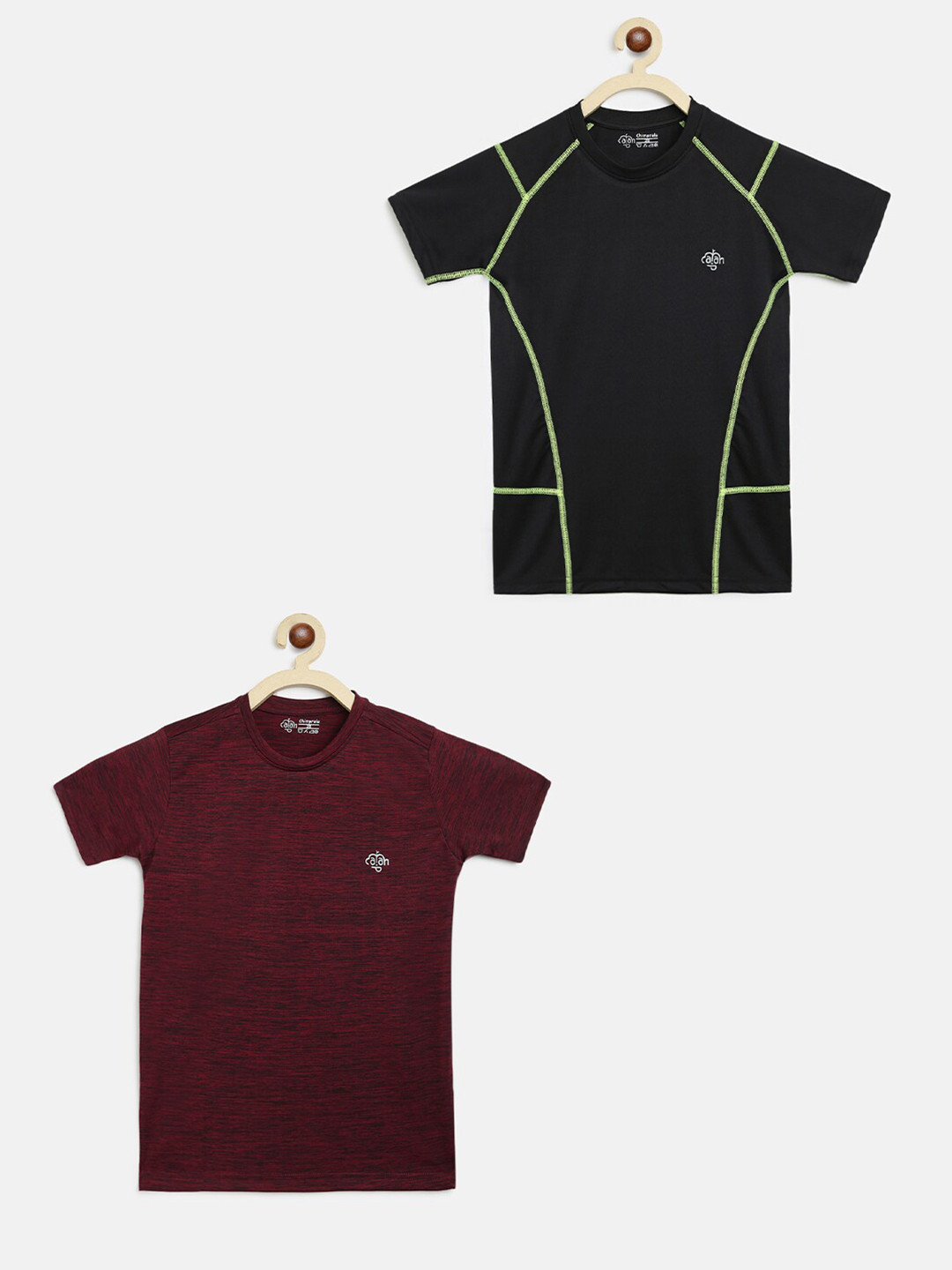 CHIMPRALA Girls Pack Of 2 Black & Maroon Solid Antimicrobial Outdoor T-shirts