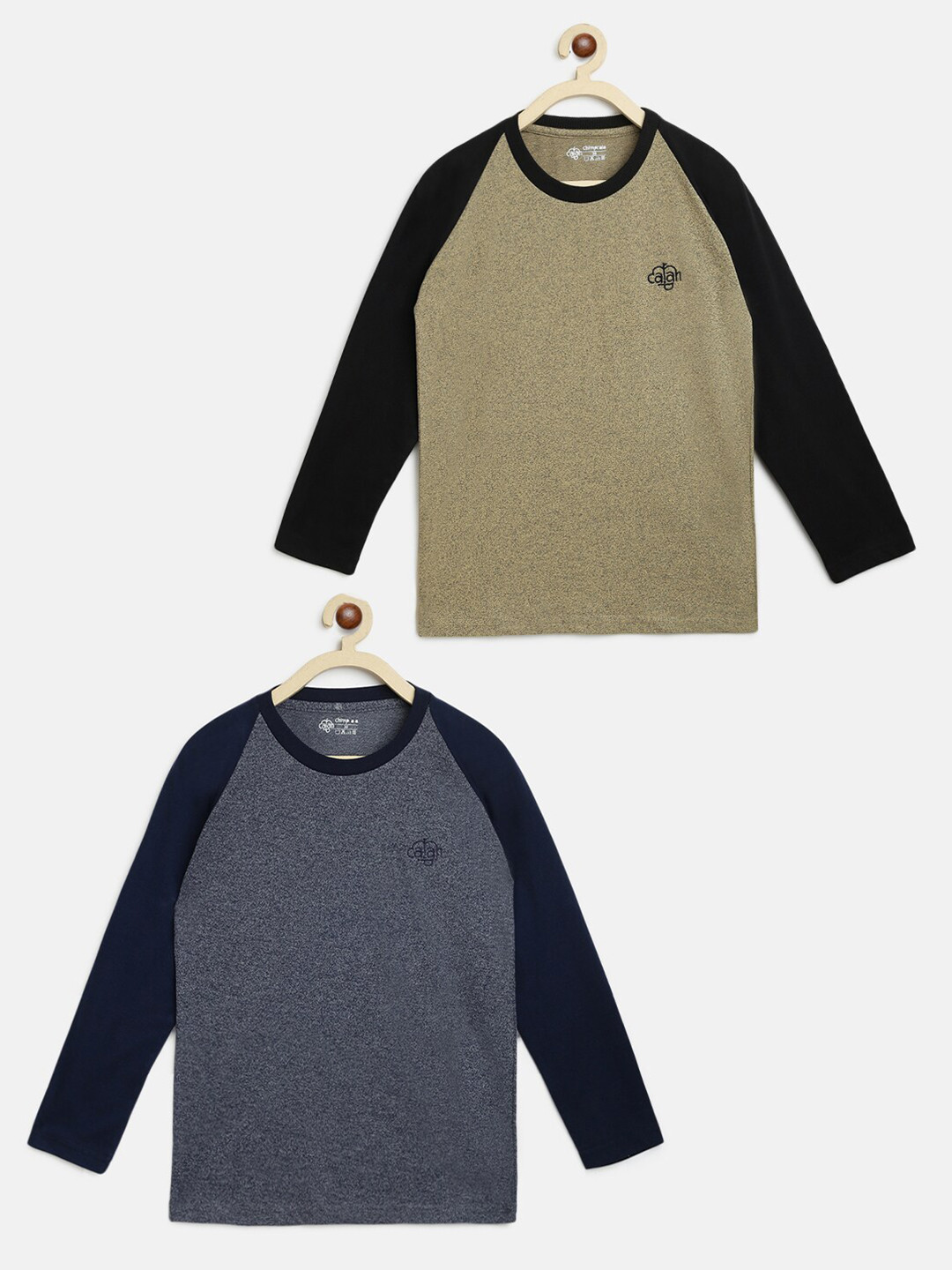 CHIMPRALA Girls Pack of 2 Beige & Purple Extended Sleeves Moving Air Outdoor CottonT-shirt