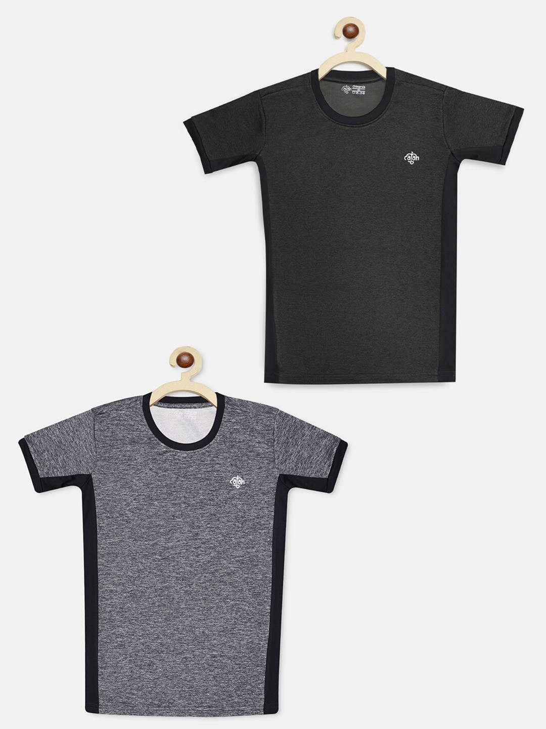 CHIMPRALA Girls Pack of 2 Grey & Olive Green Antimicrobial T-shirts