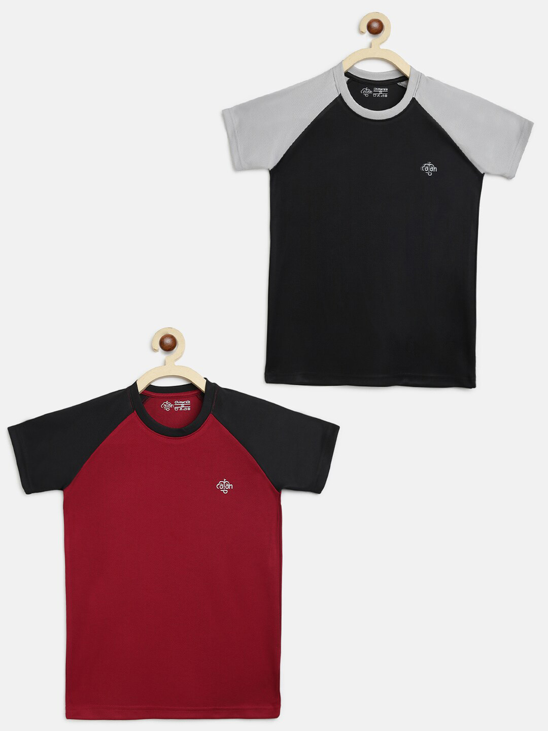 CHIMPRALA Girls Pack of 2 Black & Maroon Antimicrobial Outdoor T-shirts