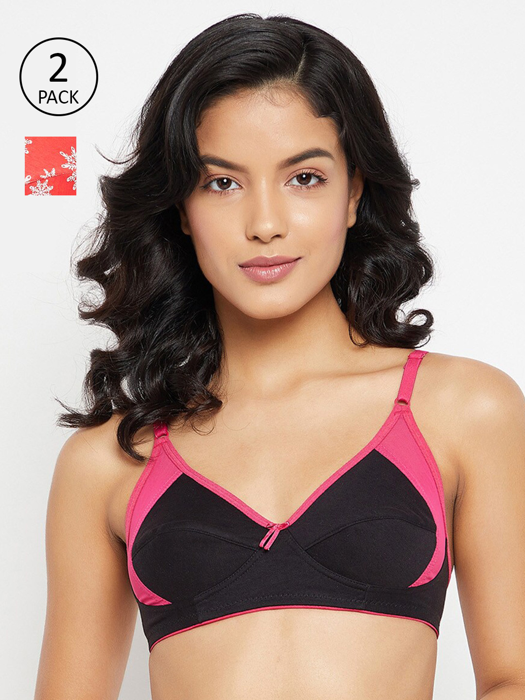 Clovia Black & Red Floral Bra