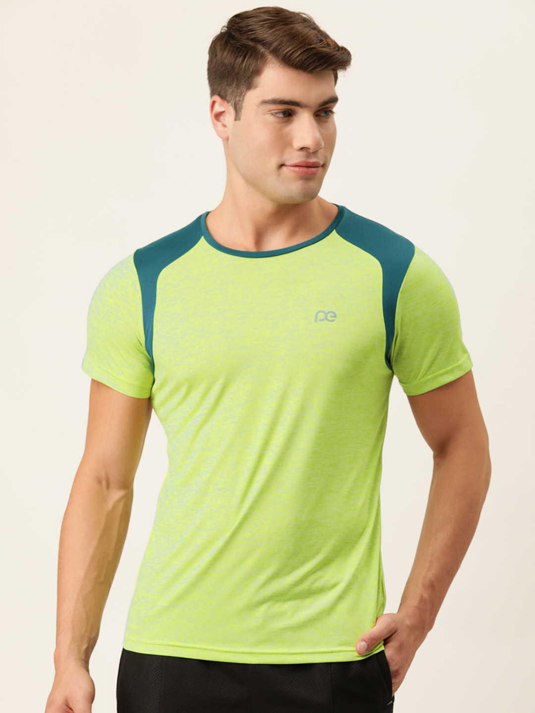 Peter England Men Mint Green Melange Dry Tech Slim Fit T-shirt