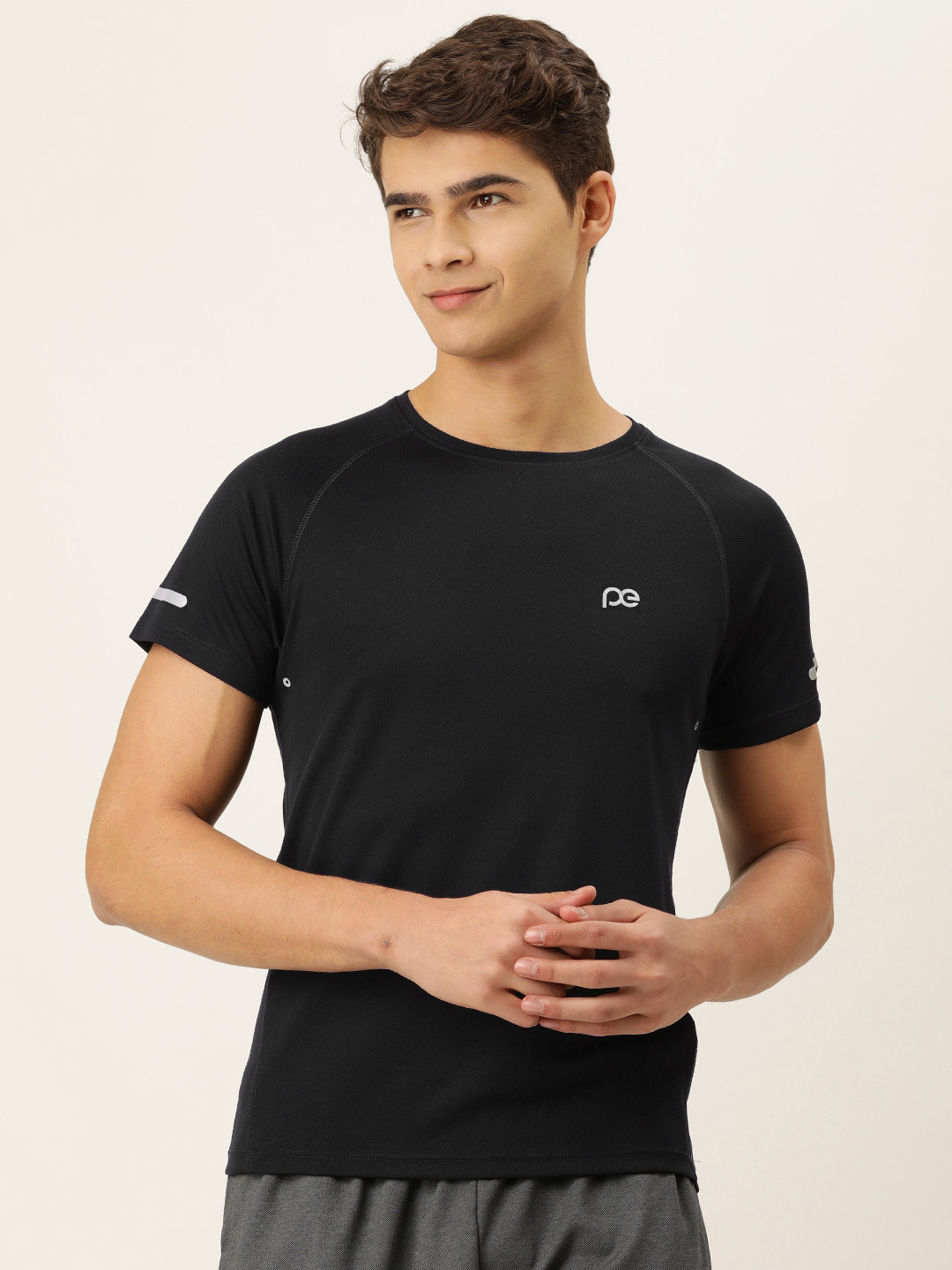 Peter England Men Black Solid Polo Collar Slim Fit T-shirt