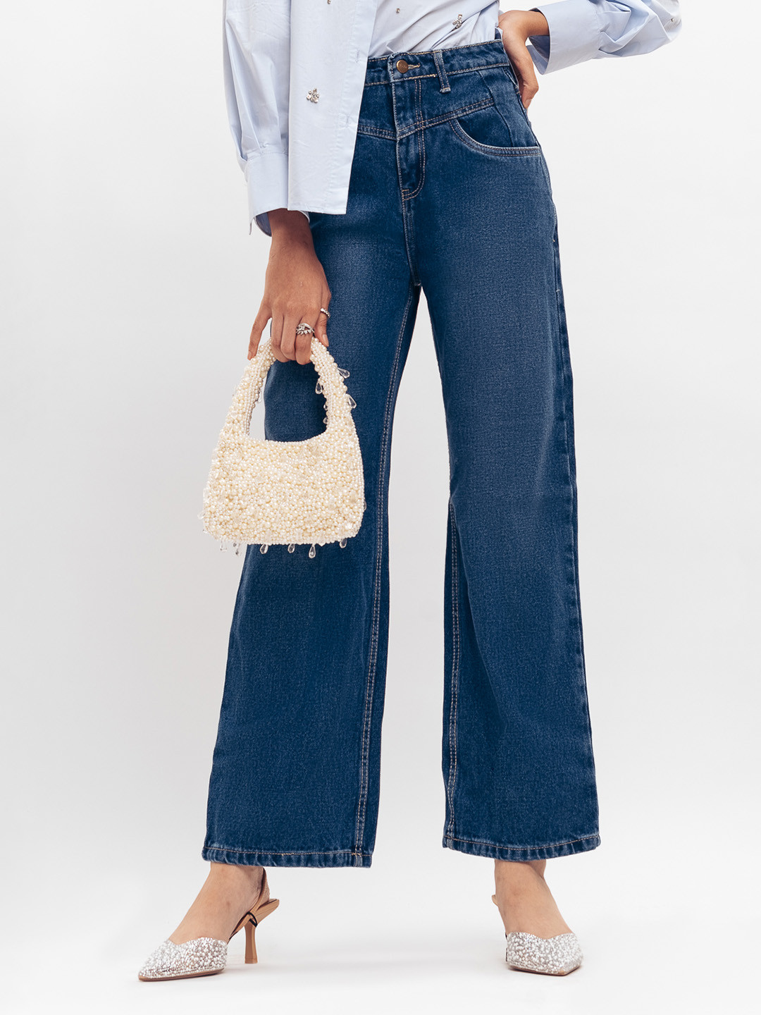 FREAKINS Women Blue High-Rise Straight Fit Cropped Jeans
