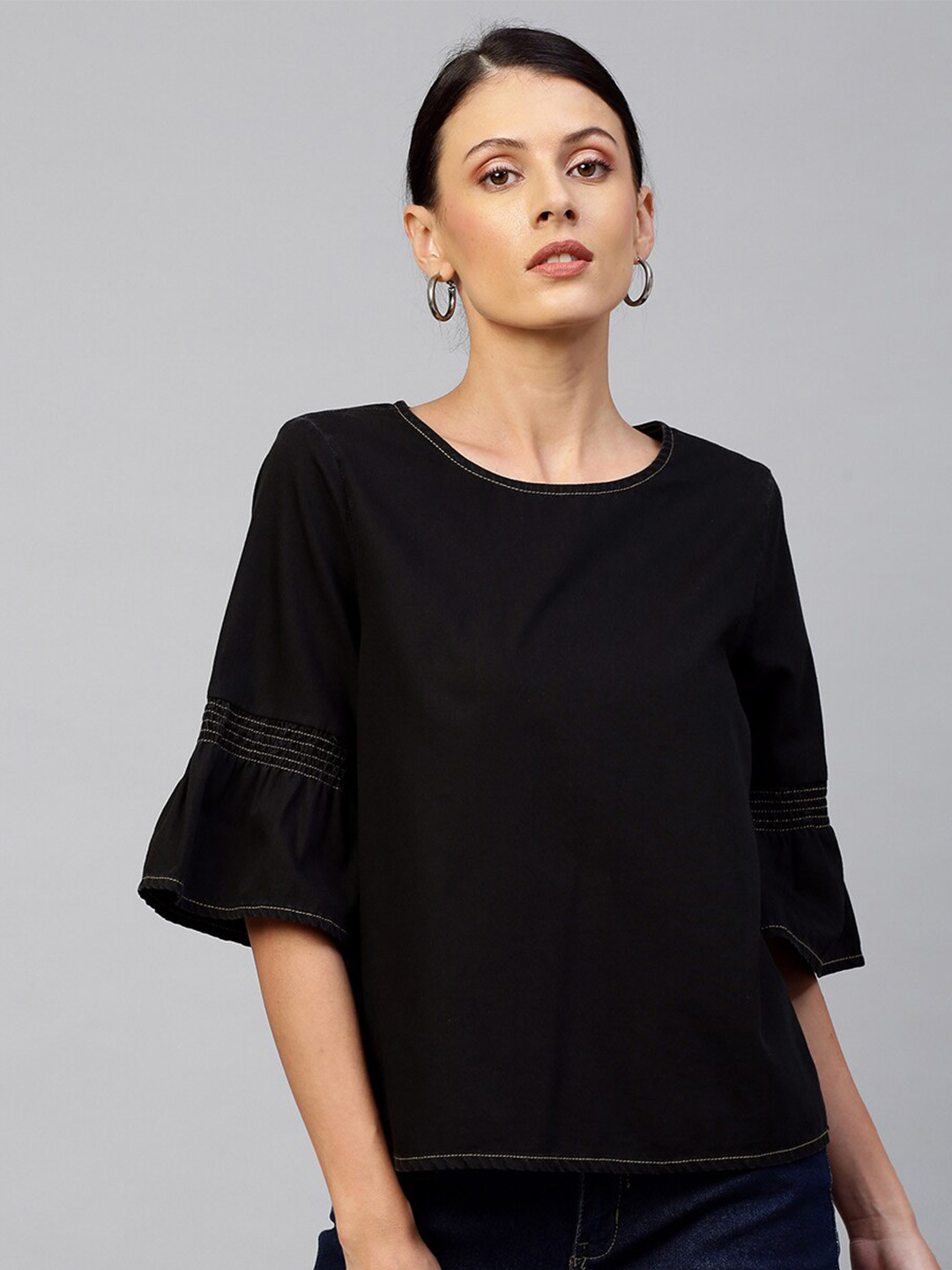 Chemistry Black Bell Sleeves Denim Top