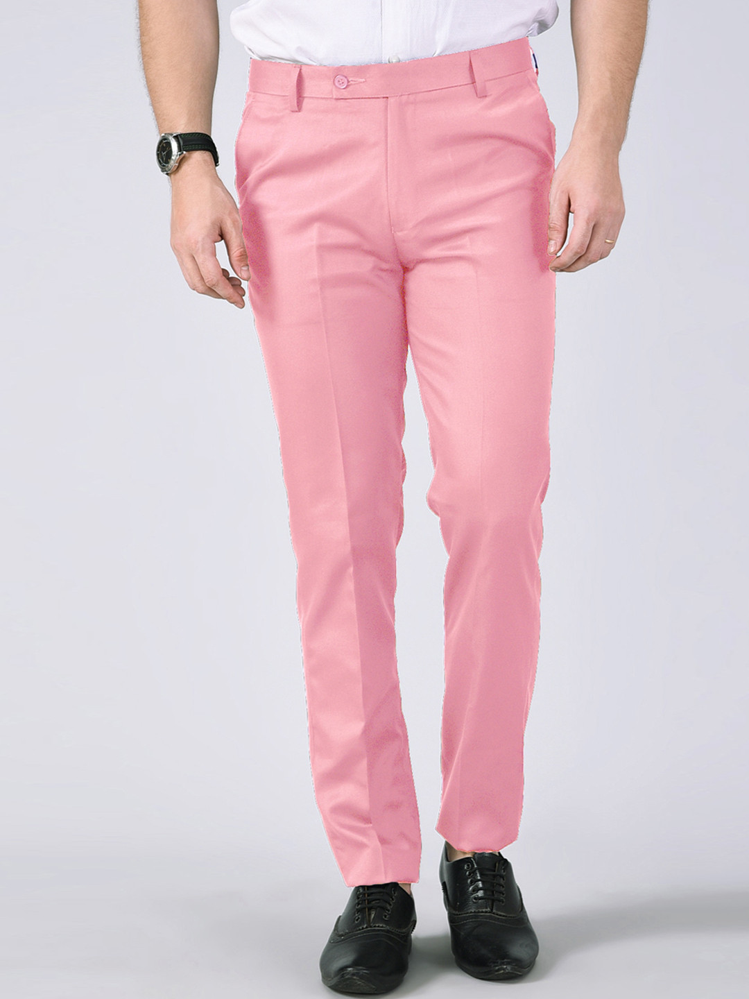 AD & AV Men Pink Solid Formal Trousers
