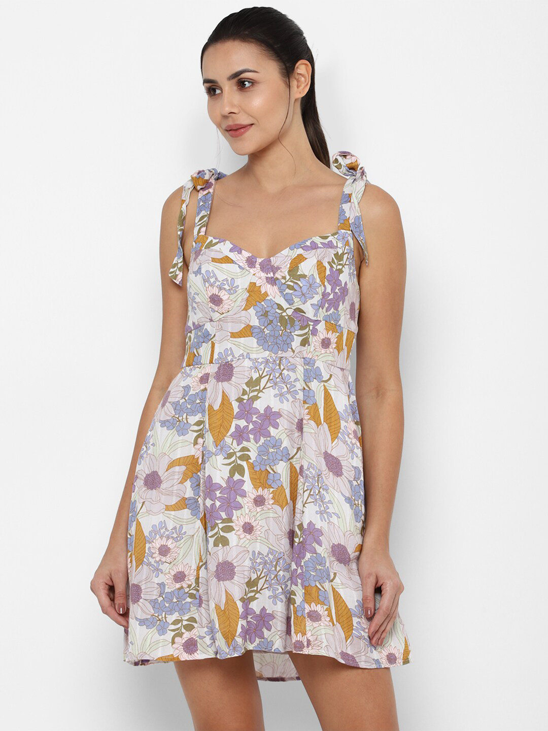 AMERICAN EAGLE OUTFITTERS Multicoloured Floral Sweetheart Neck Dress