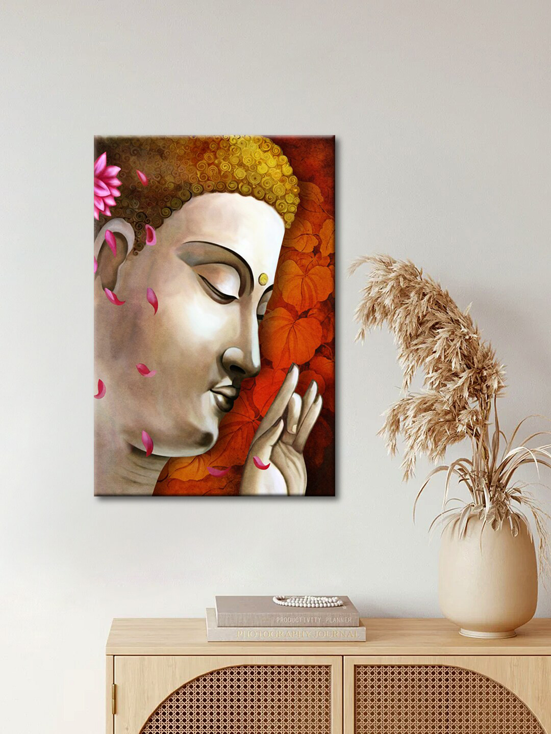 999Store Brown & Red Lord Buddha Printed Framed Wall Art