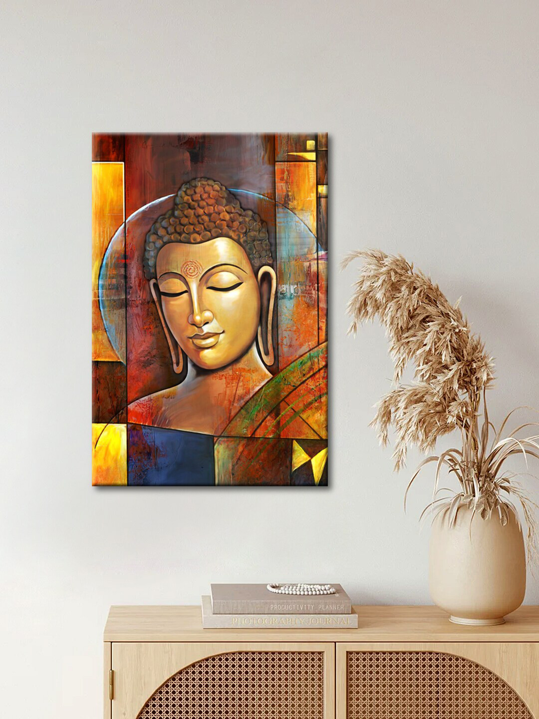 999Store Brown & Yellow Buddha Face Painting  Wall Art
