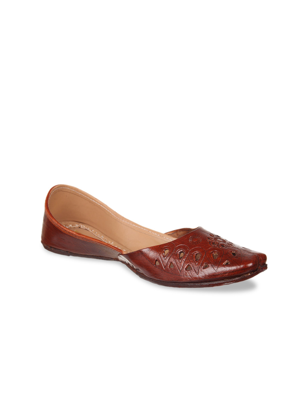 Ta Chic Women Brown Ethnic Mojaris with Laser Cuts Flats