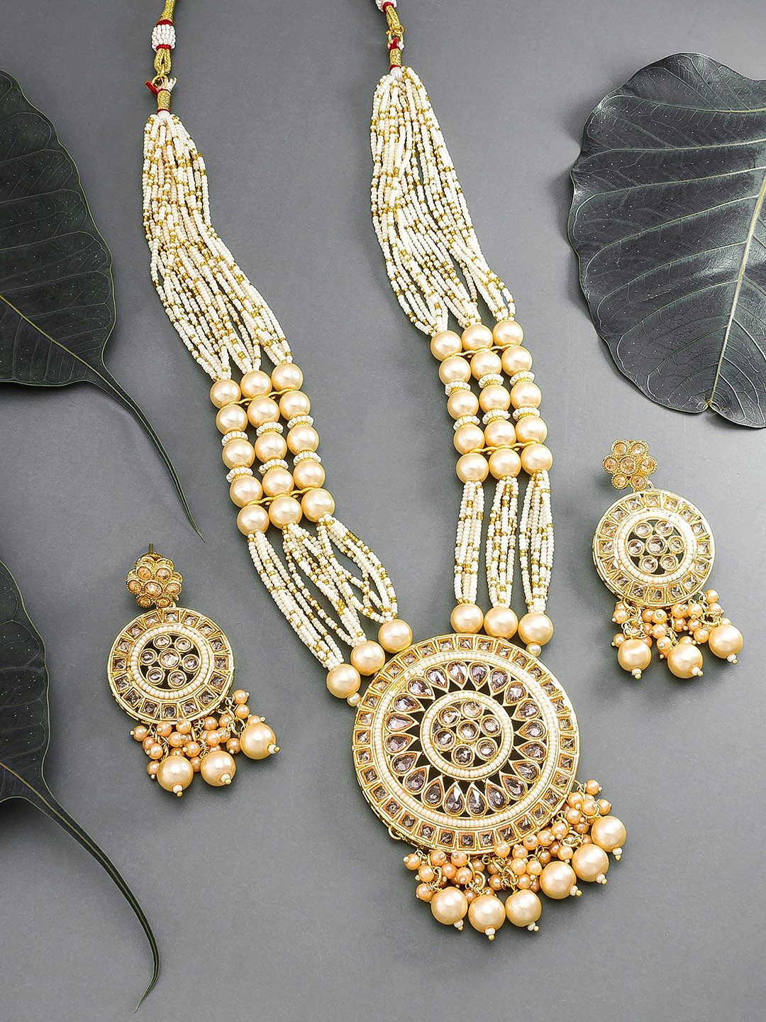 aadita Women Gold Plated & Off White Layered Jewellry Set
