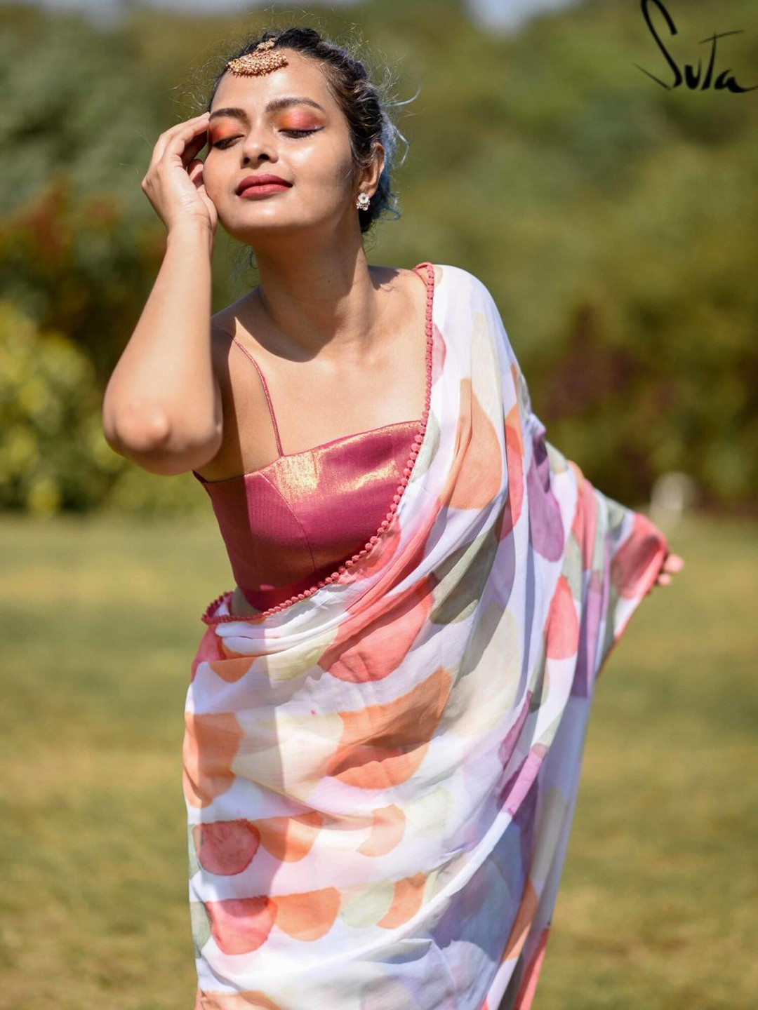 Suta Women Pink Solid Saree Blouse